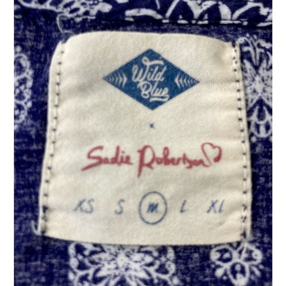 Wild Blue Sadie Robertson Navy Blouse Boho Long Sleeve Pleated Peplum M B38 - Picture 5 of 7